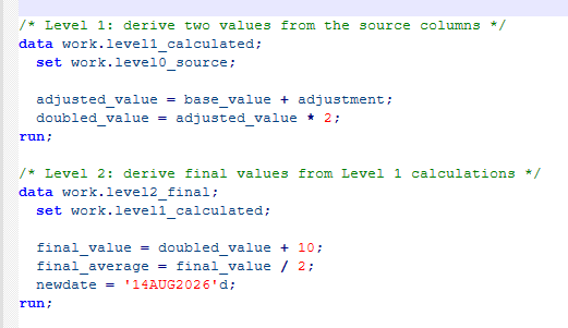 SAS code or log evidence for Lineage of <code>final_average</code>
